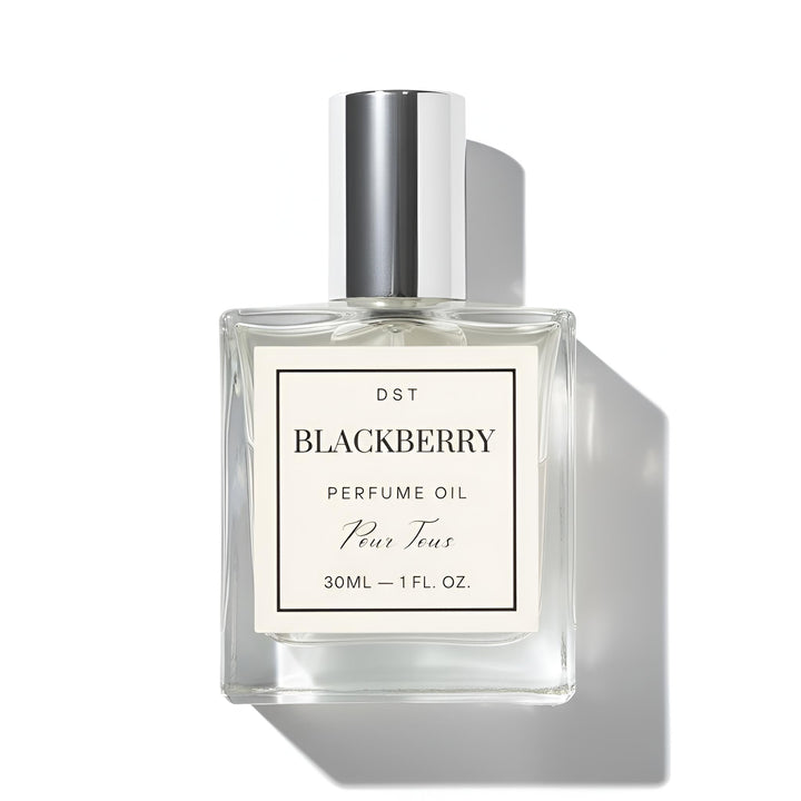 Perfume oil bottle labeled 'Blackberry' on a white background