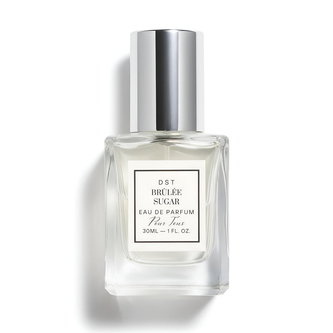 Perfume bottle labeled 'Brèlé Sugar' on a white background