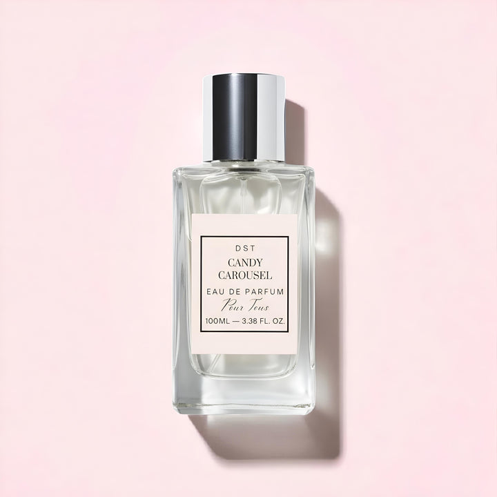 Candy Carousel Eau de Parfum against a pink background with Carousel