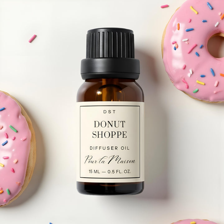 Bottle of Donut Shoppe scented diffuser oil with c