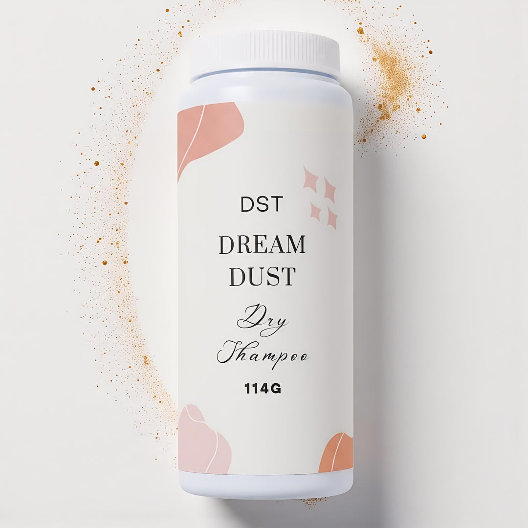 Container of DST Dream Dust Dry Shampoo on a light background
