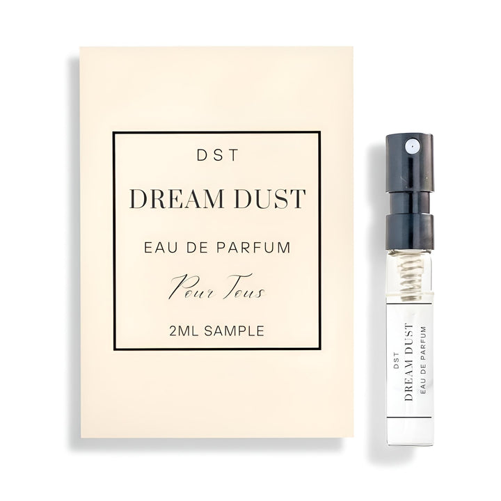 DST Dream Dust Eau de Parfum sample with packaging on a white background
