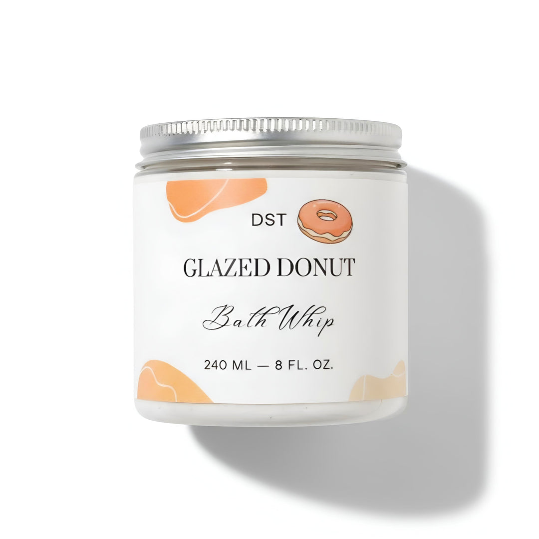 Bath whip container labeled 'Glazed Donut' with a white background