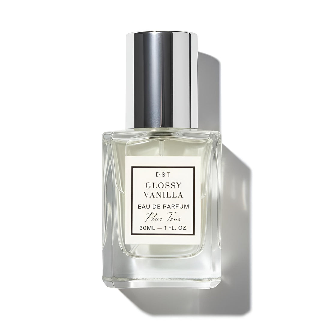 30ml Botte of Glossy Vanilla EDP by DST against a white background.