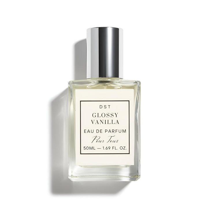 50ml Botte of Glossy Vanilla EDP by DST against a white background.