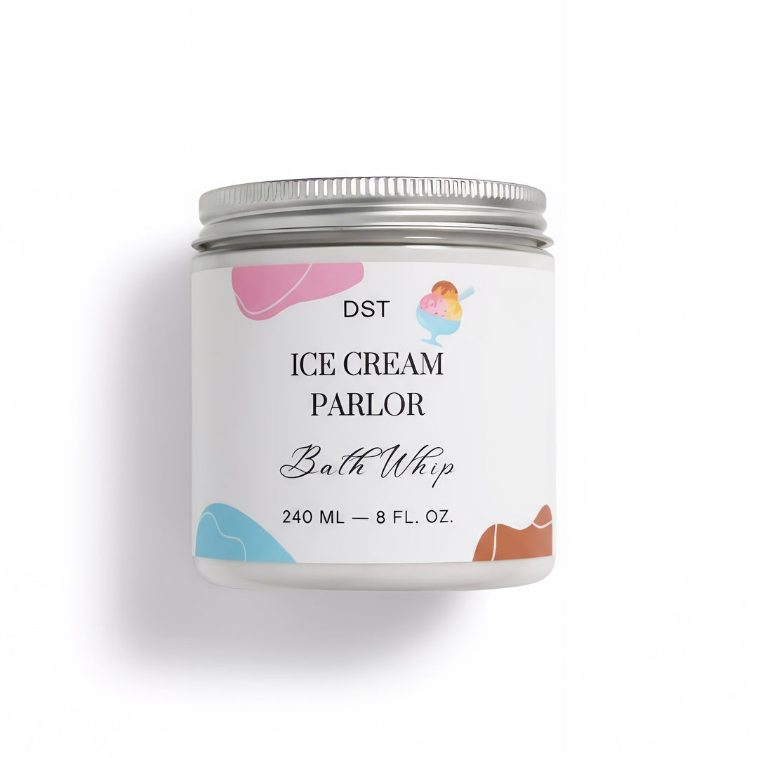 Bath whip container with 'Ice Cream Parlor' branding on a white background