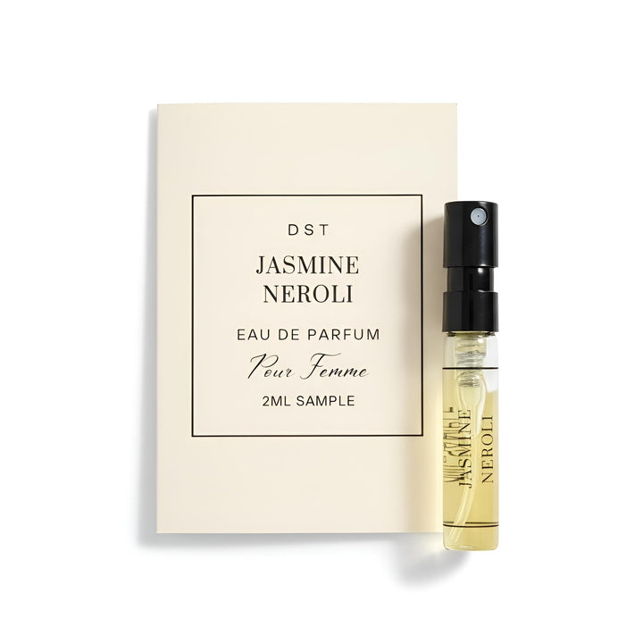 DST Fragrances Jasmine Neroli eau de parfum sample with packaging on a white background