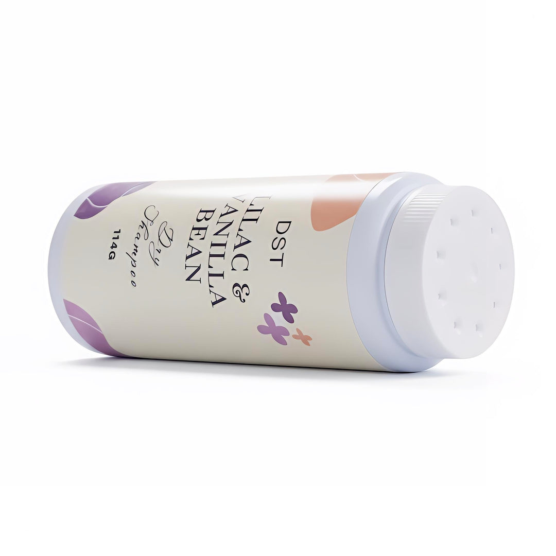 Lavender-scented product with floral design on a white background