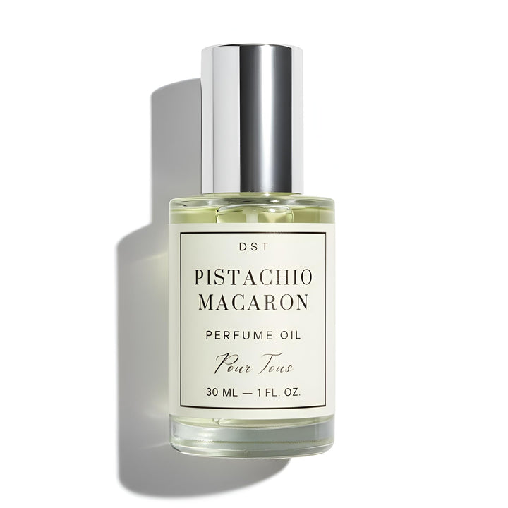 DST Fragrances Pistachio macaron Perfume oil bottle with a white background