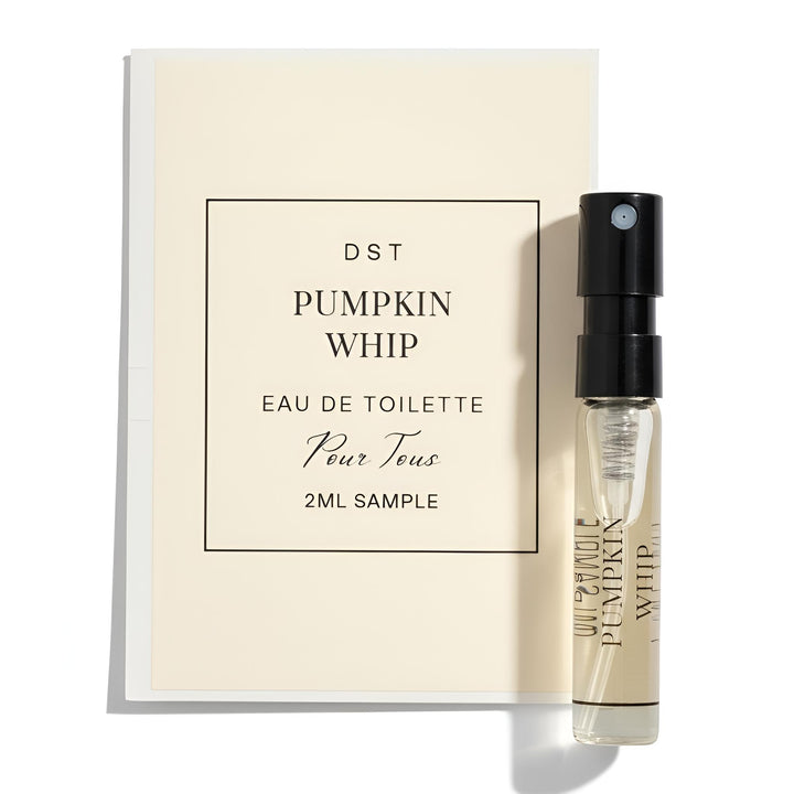 Pumpkin Whip perfume sample with packaging on a white background