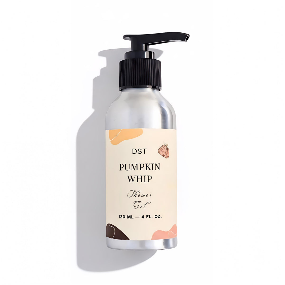 Bottle of DST Pumpkin Whip Shower Gel on a white background