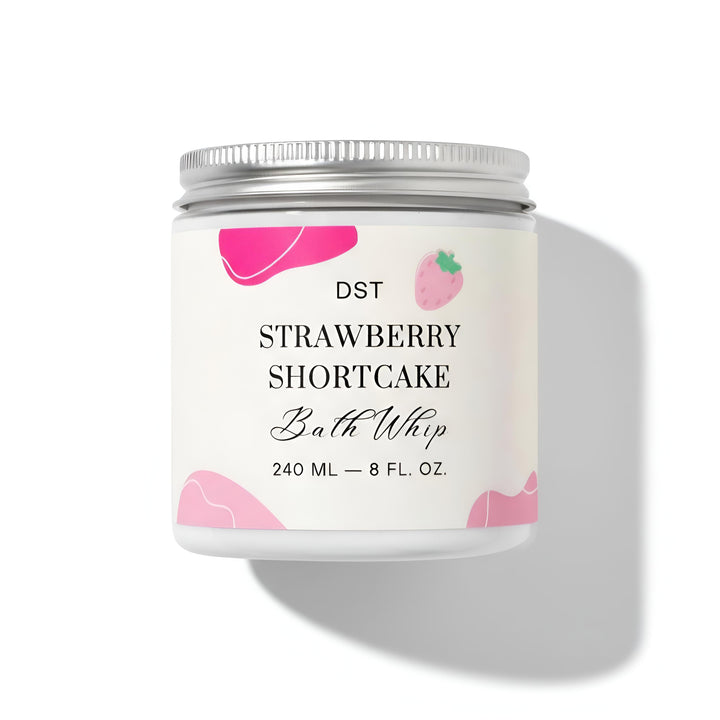 Bath whip container with strawberry shortcake design on a white background