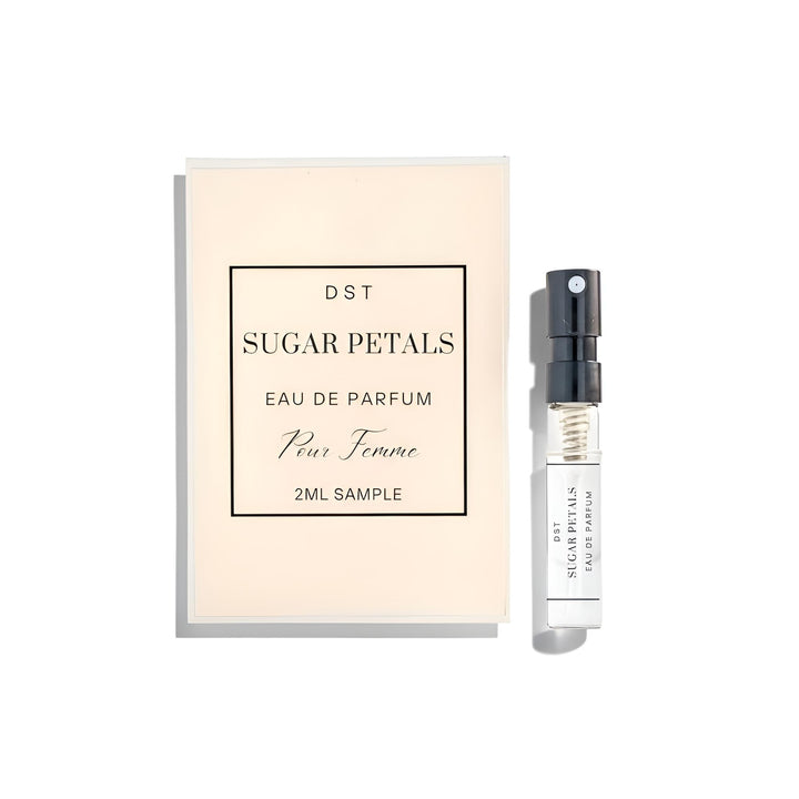 DST Sugar Petals Eau de Parfum sample with packaging on a white background