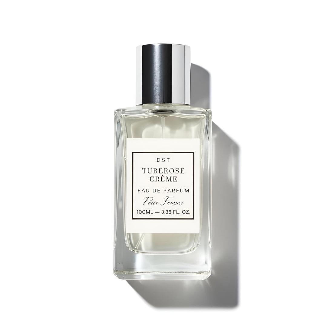 Perfume bottle labeled 'Tuberose Creme' on a white background