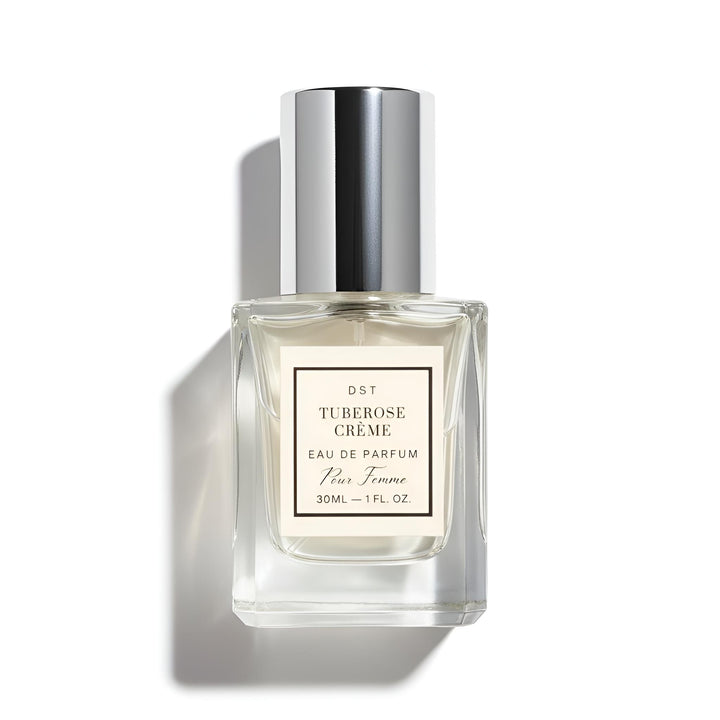 Perfume bottle labeled 'Tuberose Creme' on a white background