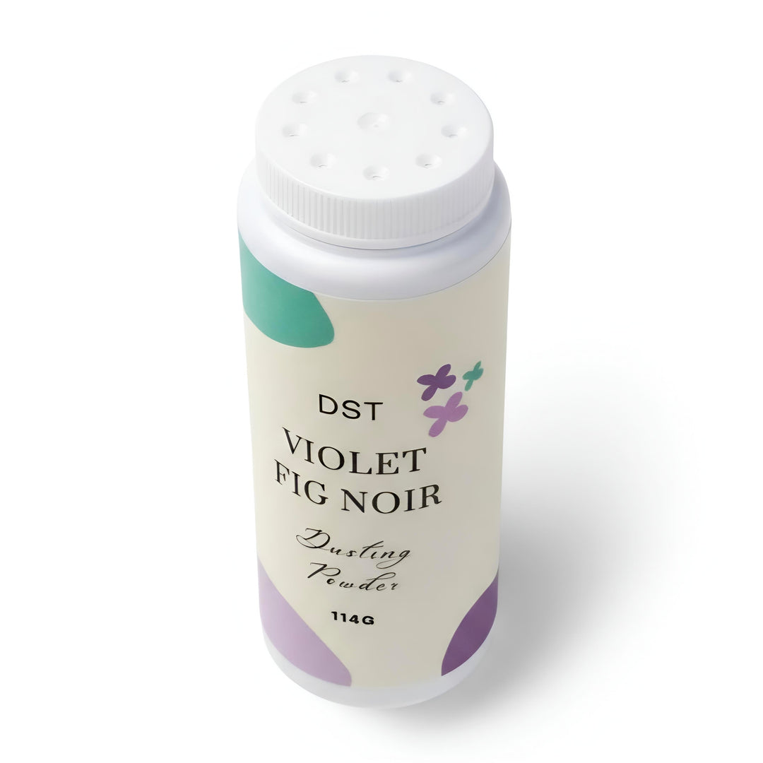 DST Fragrances 'Violet Fig Noir' with floral designs on a white background
