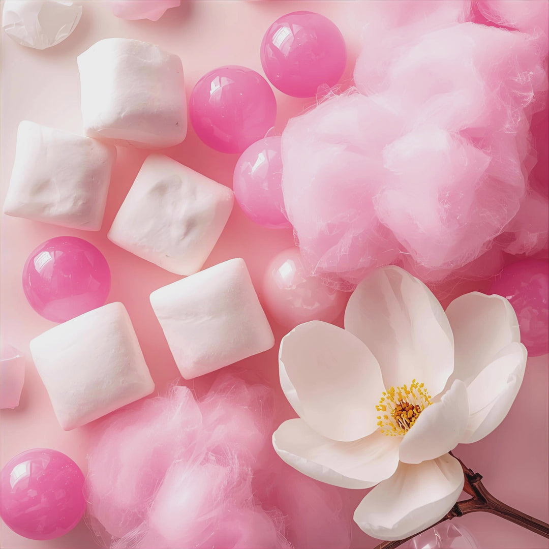 Fluff and Bloom Fragrance Notes. Top notes: Pink berry nectar, Citrus Zest, Bubble Gum Accord. Middle Notes: Citrus Blossom, Powdered Magnolia, Heliotrope. Base Notes: Marshmallow Fluff, Cotton Candy, Soft musk