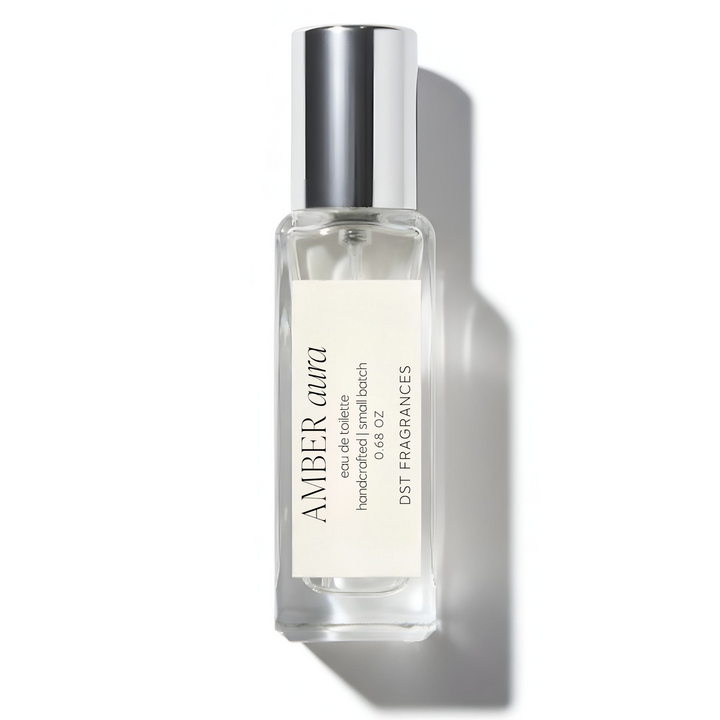 20ml bottle of Amber Aura Eau de Toilette by DST Fragrances on a white background.
