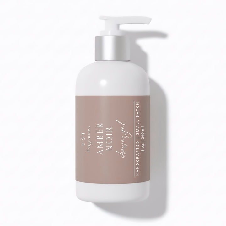 240ml bottle of Amber Noir scented Shower Gel by DST Fragrances against a white background.