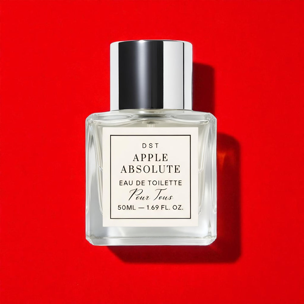 Apple Absolute Eau de Toilette on red backdrop 