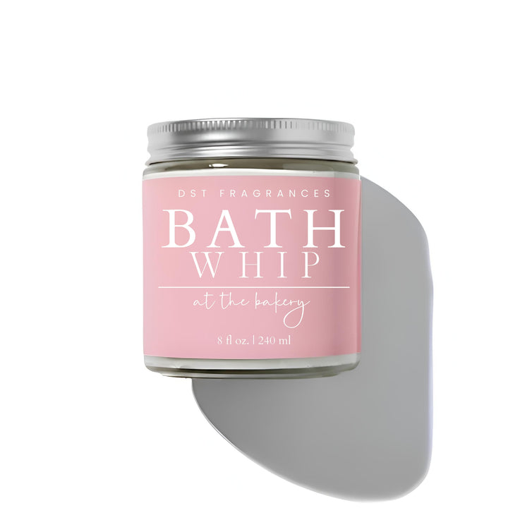 Bath Whip jar with pink label on a white background