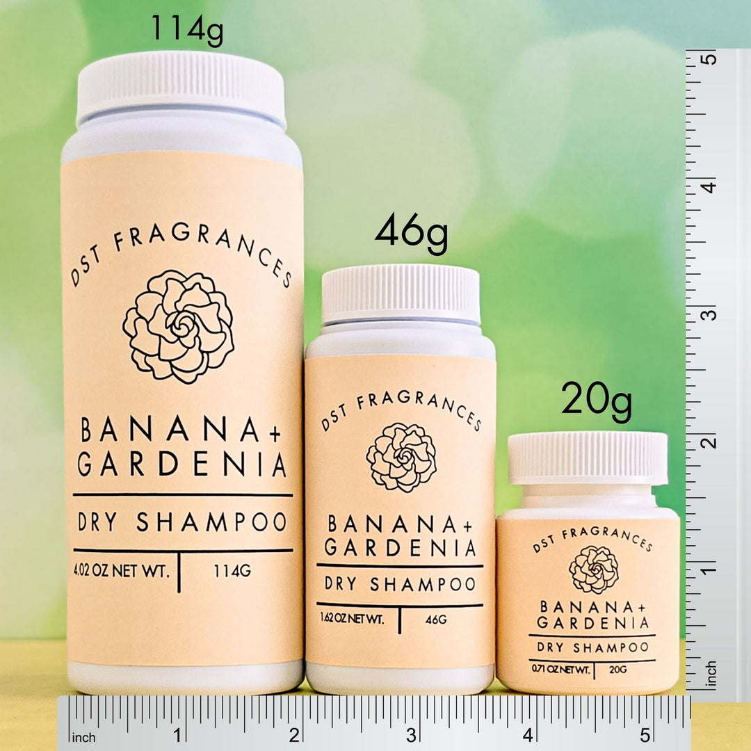 Banana Gardenia Dry Shampoo Powder Size Comparison