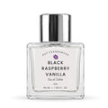 A 50 ml clear glass perfume bottle with a reflective silver cap, labeled 'Black Raspberry Vanilla' by DST Fragrances, on a clean white background.