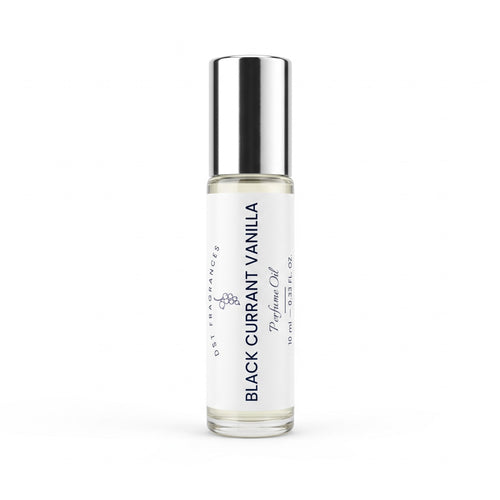 10ml bottle of Black Currant Vanilla scented perfume Oil by DST fragrances against a white background.