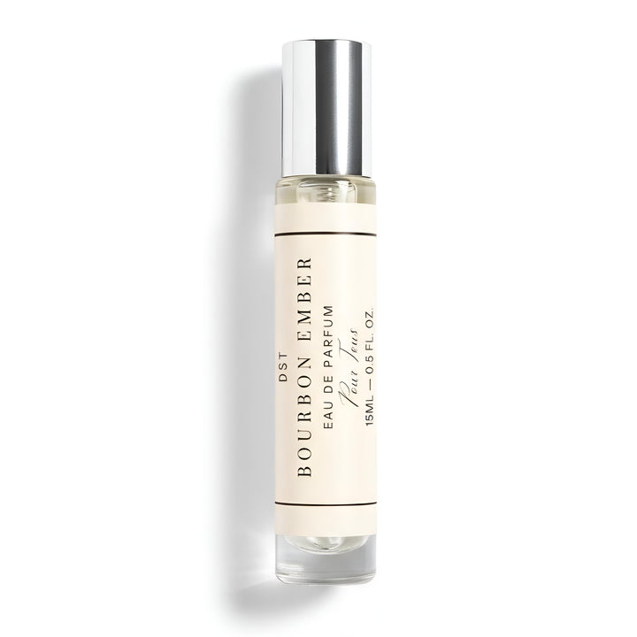 Perfume bottle labeled 'Bourbon Ember' on a white background