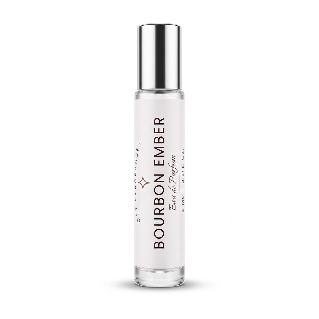 15ml bottle of Bourbon Ember Eau de Parfum by DST Fragrances against a white background.