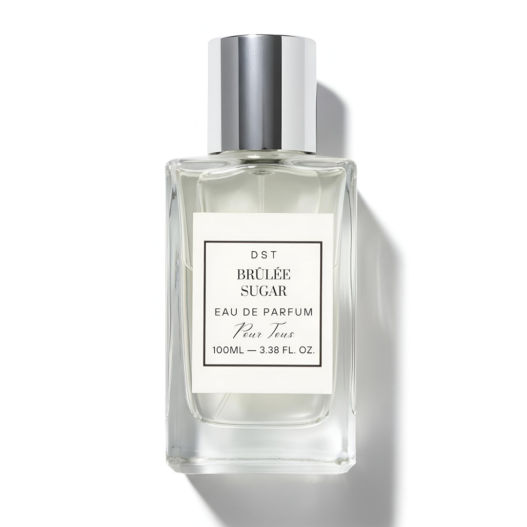 Perfume bottle labeled 'Burlée Sugar' with a white background