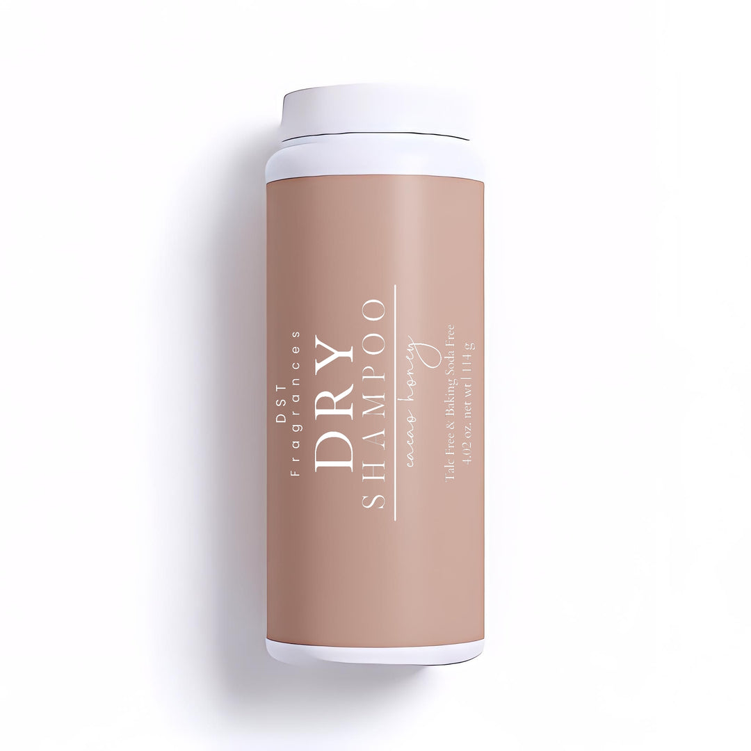 114g bottle of Cacao Honey Dry Shampoo Powder by DST Fragrances against a white background.