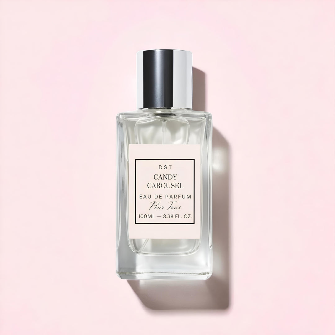 Candy Carousel Eau de Parfum against a pink background with Carousel 