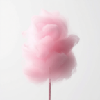 A fluffy pink cotton candy stick on a plain light background.