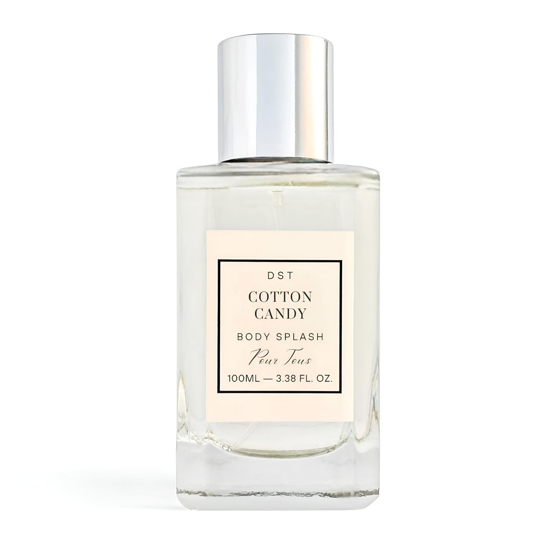 Cotton Candy body splash bottle with a white label on a white background
