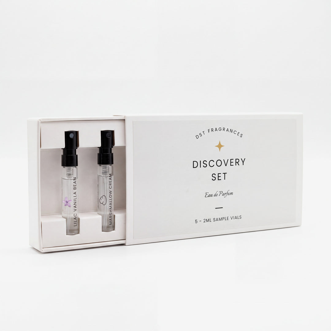 2 2ml Sample Vials of Eau de Parfum by DST Fragrances placed inside its box on a white background.