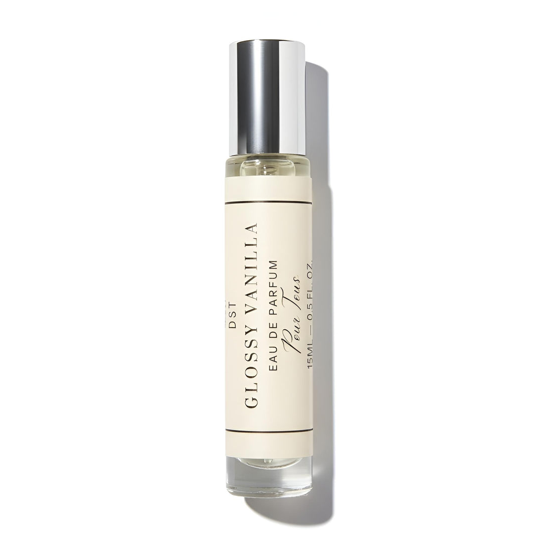 15ml Botte of Glossy Vanilla EDP by DST against a white background.
