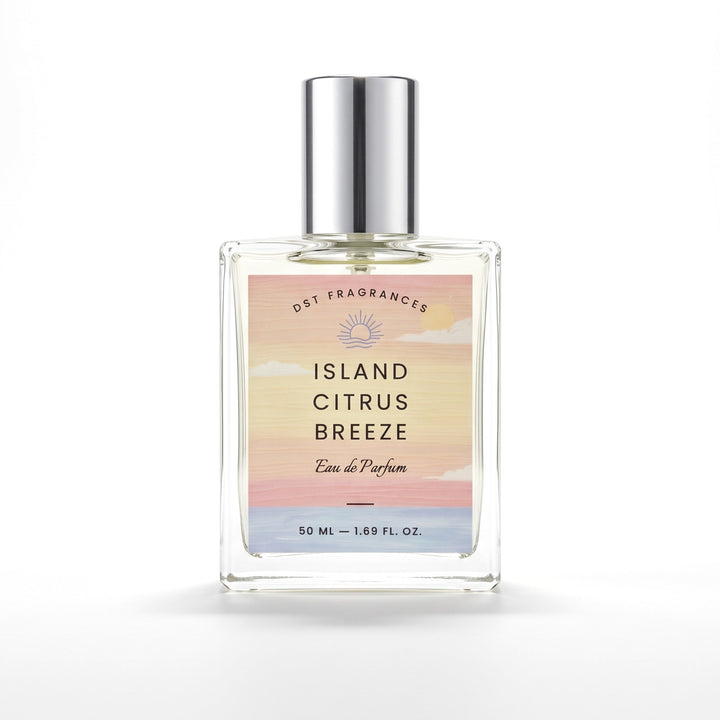 50ml bottle of Island Citrus Breeze EDP by DST Fragrances against a white background.