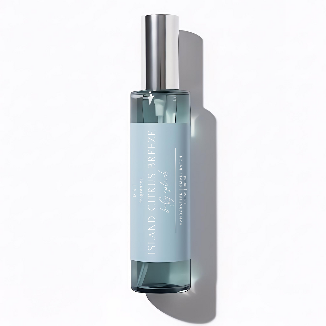 100ml bottle of Island citrus breeze body splash by DST Fragrances on a white background.
