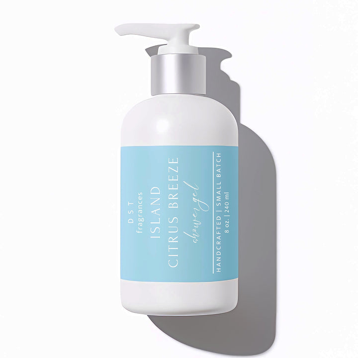 240ml bottle of Island Citrus Breeze scented Shower gel by DST Fragrances against a white background.