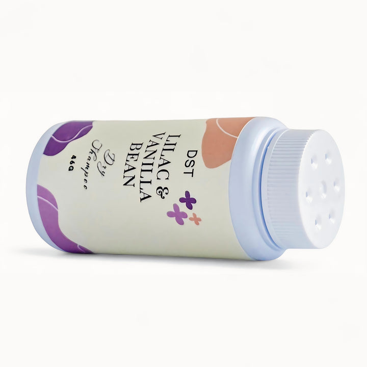 Lavender-scented product with floral design on a white background