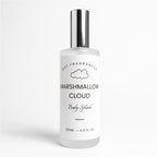 A frosted glass bottle of Dst Fragrances Marshmallow Cloud Body Splash with a reflective silver cap, set against a clean white background.