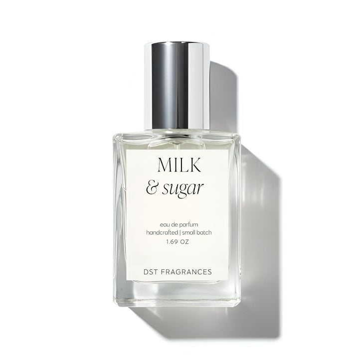 50ml bottle of Milk + Sugar Eau de Parfum by DST Fragrances against a white background.