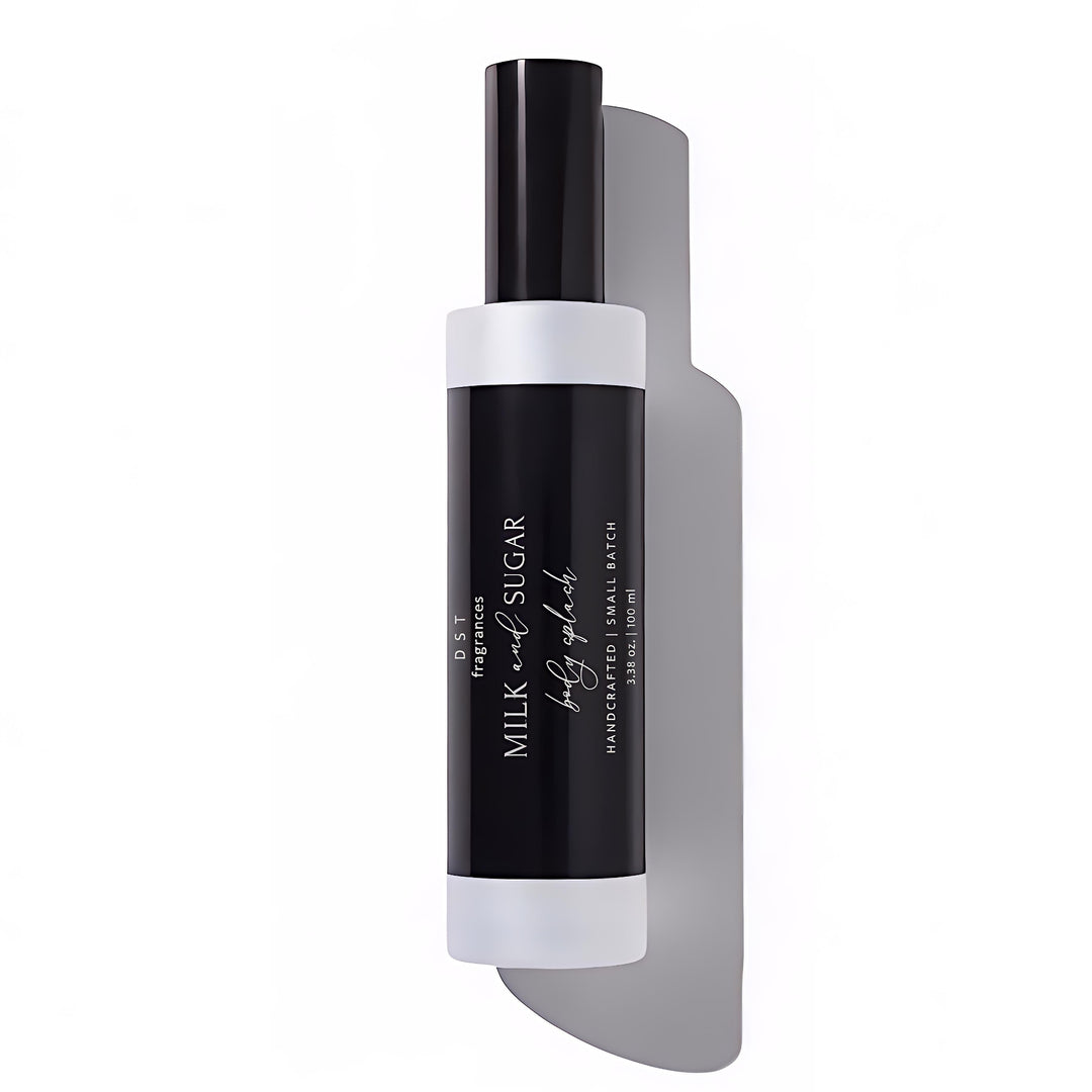 B100ml bottle of Milk and Sugar Scented body splash spray by DST Fragrances against a white background.