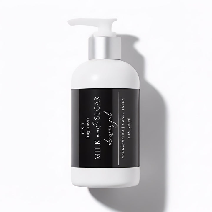 240ml bottle of Milk and Sugar Scented Shower Gel against a white background.