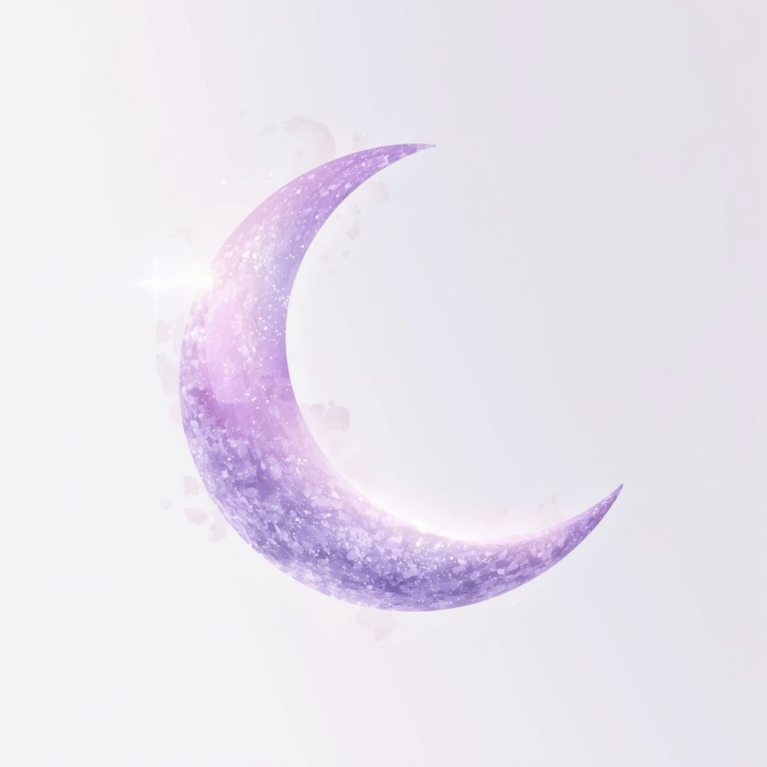 Glittery Purple moon against a white background