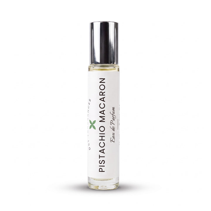 15ml bottle of Pistachio Macaron eau de parfum by dst fragrances against a white background.