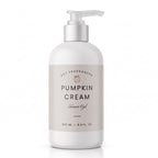 A 240 mL pump bottle of DST Fragrances Pumpkin Cream Shower Gel, featuring a matte white bottle and a light beige label with black text, set against a plain white background.