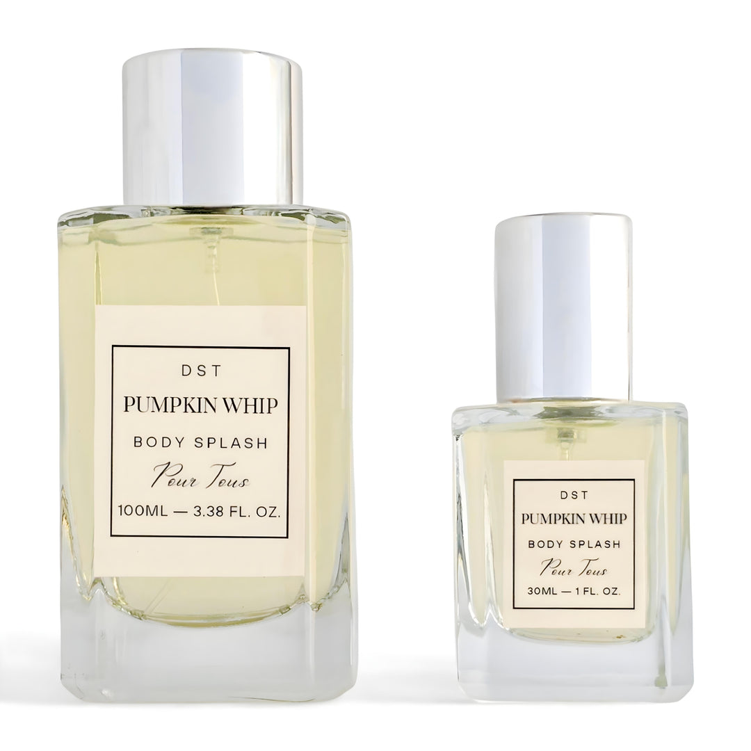 Two bottles of DST Pumpkin Whip Body Splash on a white background