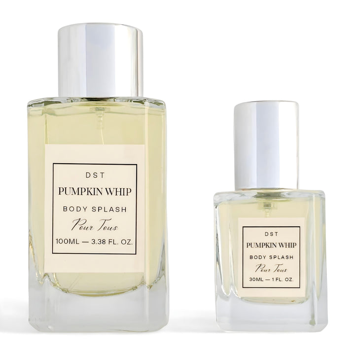 Two bottles of DST Pumpkin Whip Body Splash on a white background